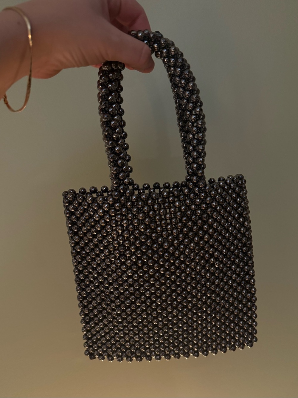 Mini Beaded Top-Handle Bag in Black
